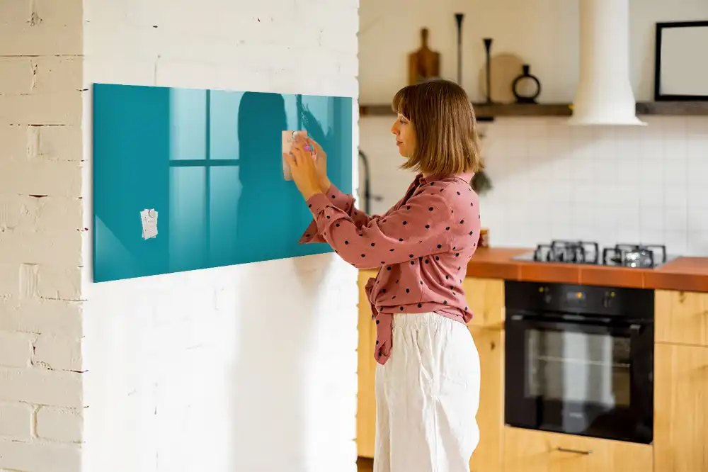 Tableau magnétique en verre couleur bleu mer