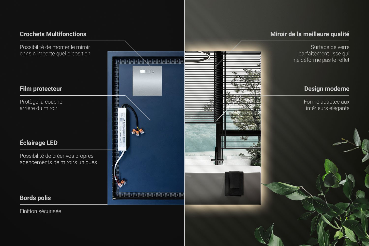Informations techniques du miroir LED carr&eacute;