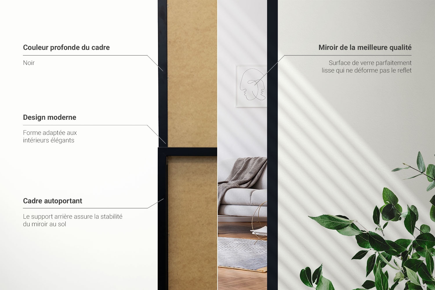 Informations sur le miroir avec cadre noir