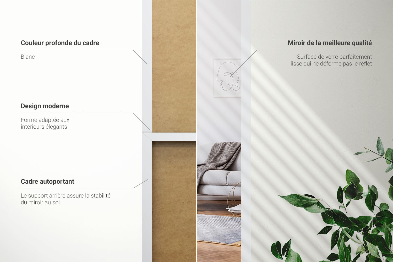 Informations sur le miroir avec cadre blanc